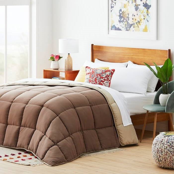 Twin All Seasons Beige/Brown Reversible Polyester Down Alternative Comforter FastFurnishings