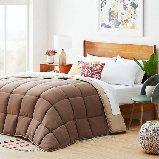 Twin All Seasons Beige/Brown Reversible Polyester Down Alternative Comforter FastFurnishings