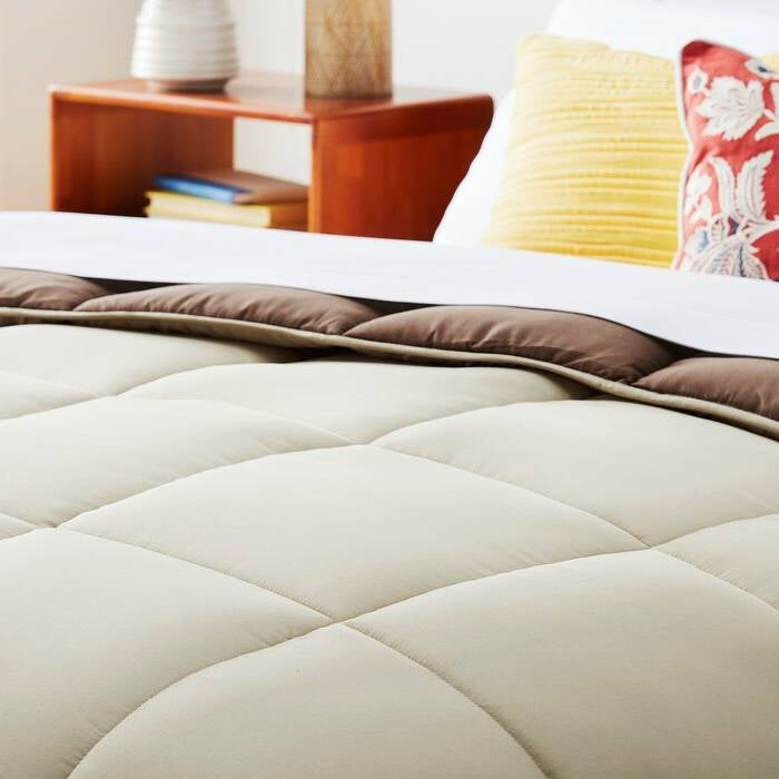 Twin All Seasons Beige/Brown Reversible Polyester Down Alternative Comforter FastFurnishings