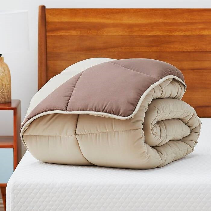 Twin All Seasons Beige/Brown Reversible Polyester Down Alternative Comforter FastFurnishings