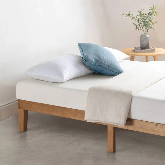 Twin size Solid Wood Platform Bed Frame in Natural Wooden Finish-1