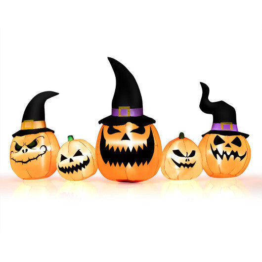 8 Feet Inflatable Pumpkin Family Waterproof Halloween Yard Decoration with LED Lights W2B