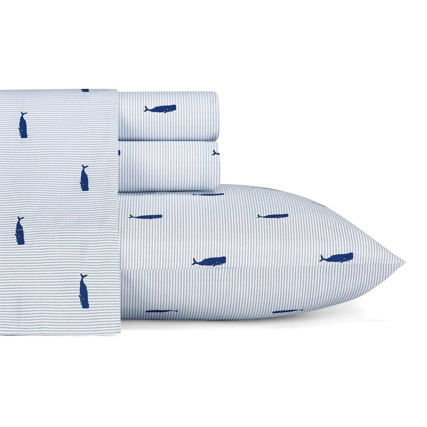 Twin XL size Coastal Beach 100-Percent Cotton Navy Blue White Stripe Sheet Set FastFurnishings