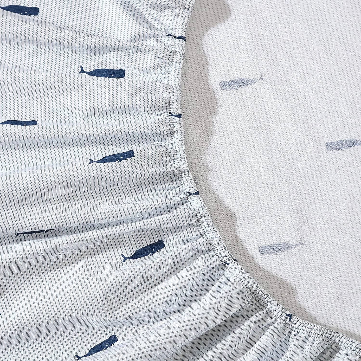 Twin XL size Coastal Beach 100-Percent Cotton Navy Blue White Stripe Sheet Set FastFurnishings