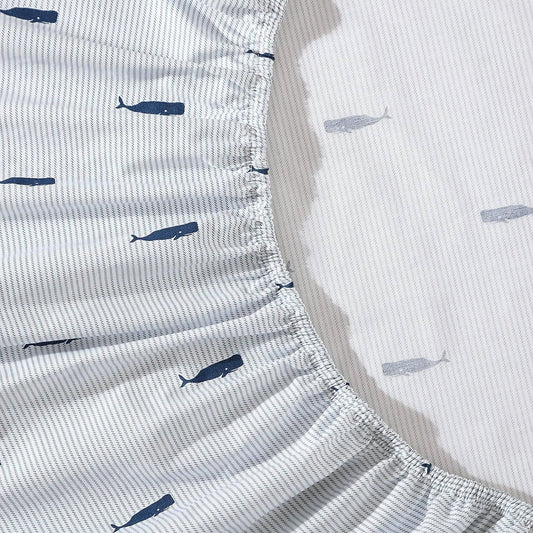 Twin XL size Coastal Beach 100-Percent Cotton Navy Blue White Stripe Sheet Set FastFurnishings