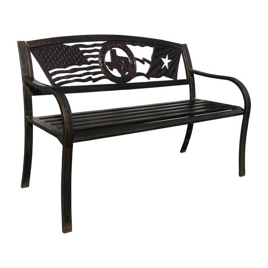 2 Person Texas Star Patriotic USA Flag Outdoor Metal Garden Bench in Bronze FastFurnishings