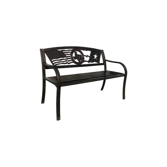 2 Person Texas Star Patriotic USA Flag Outdoor Metal Garden Bench in Bronze FastFurnishings
