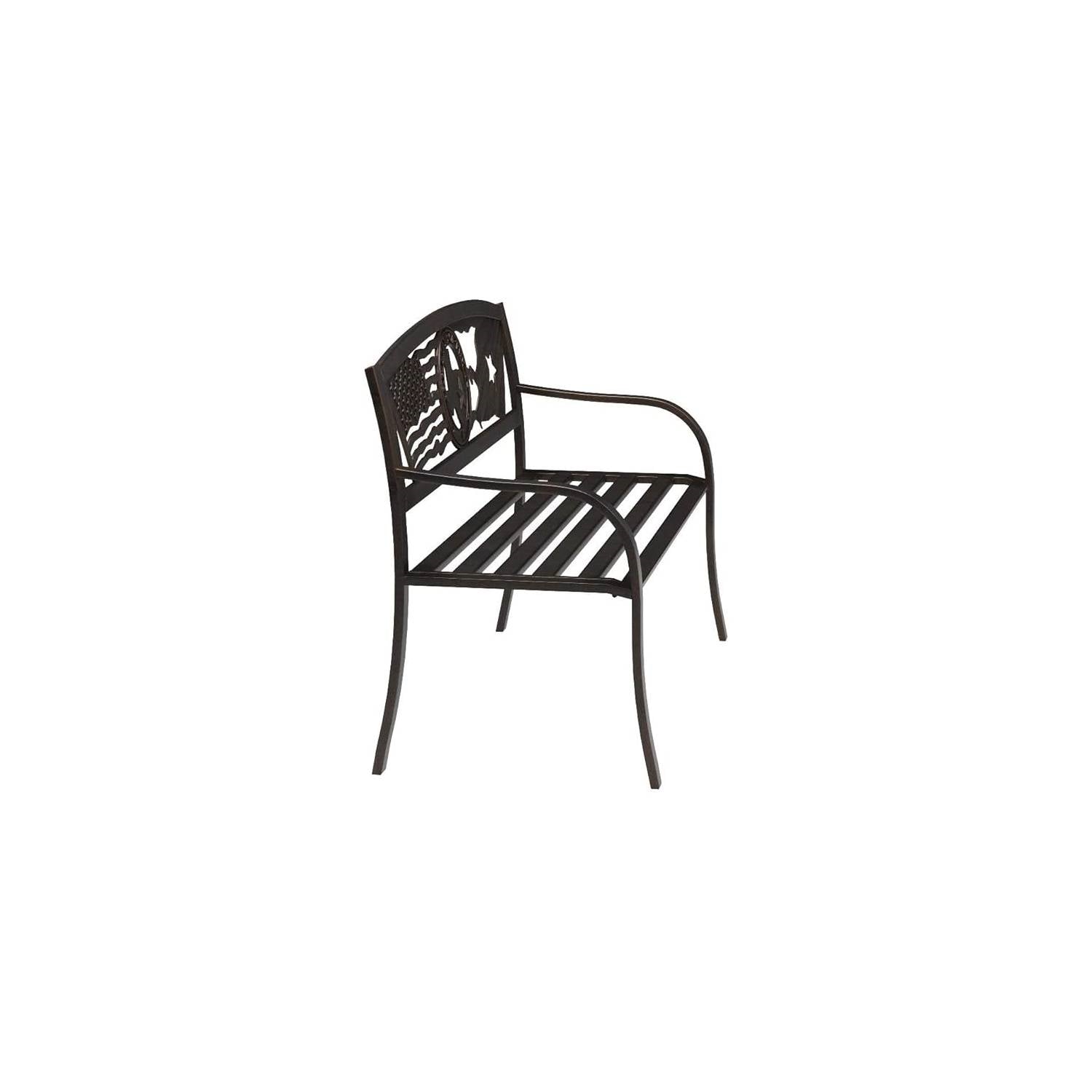 2 Person Texas Star Patriotic USA Flag Outdoor Metal Garden Bench in Bronze FastFurnishings