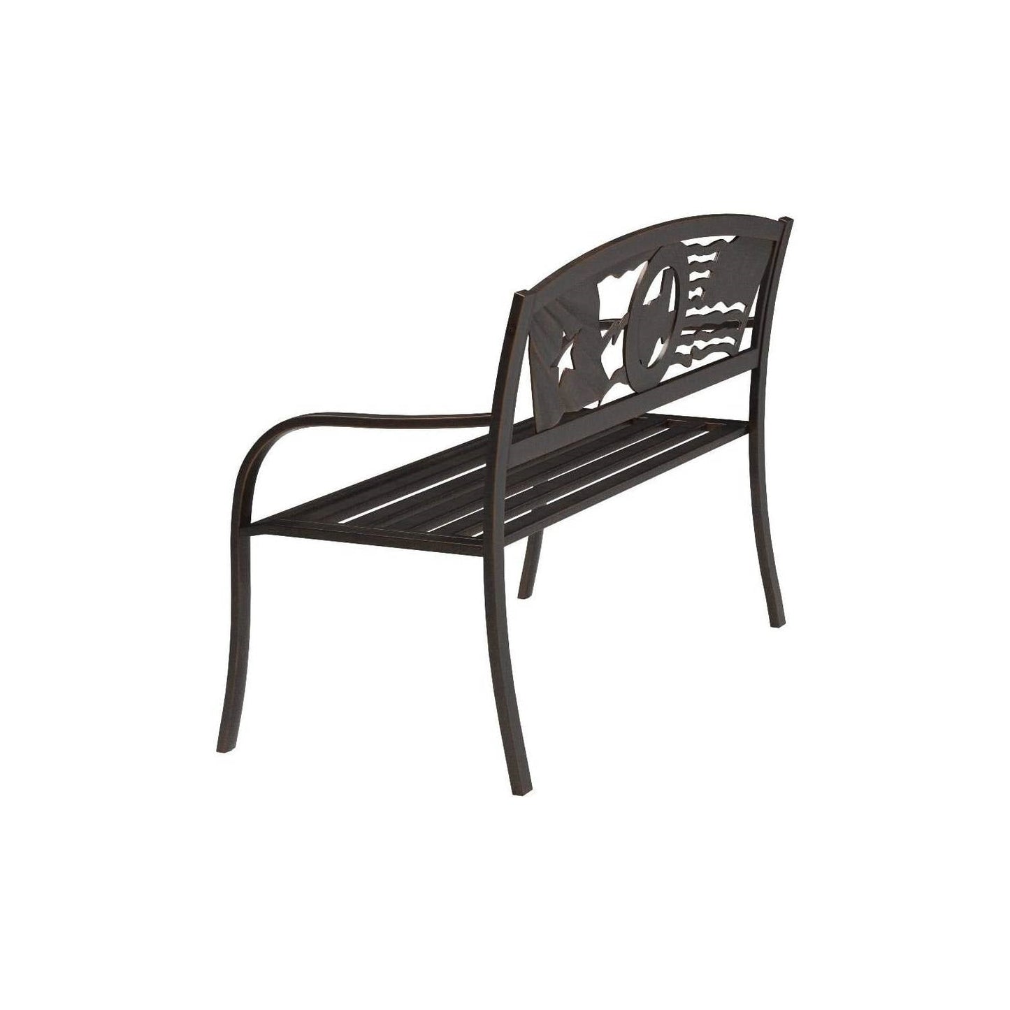 2 Person Texas Star Patriotic USA Flag Outdoor Metal Garden Bench in Bronze FastFurnishings