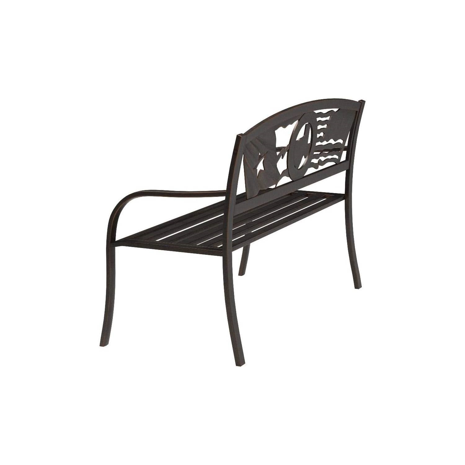2 Person Texas Star Patriotic USA Flag Outdoor Metal Garden Bench in Bronze FastFurnishings