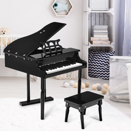 Musical Instrument Toy 30-Key Children Mini Grand Piano with Bench-Black W2B