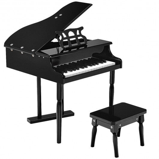 Musical Instrument Toy 30-Key Children Mini Grand Piano with Bench-Black W2B