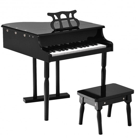 Musical Instrument Toy 30-Key Children Mini Grand Piano with Bench-Black W2B