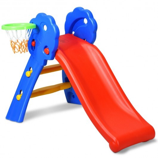 2 Step Indoors Kids Plastic Folding Slide with Basketball Hoop W2B