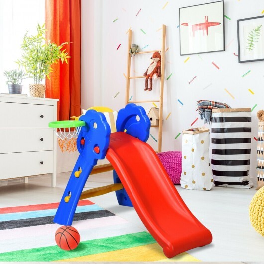 2 Step Indoors Kids Plastic Folding Slide with Basketball Hoop W2B