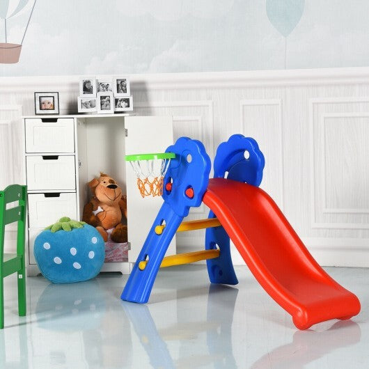 2 Step Indoors Kids Plastic Folding Slide with Basketball Hoop W2B