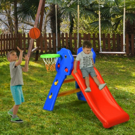 2 Step Indoors Kids Plastic Folding Slide with Basketball Hoop W2B
