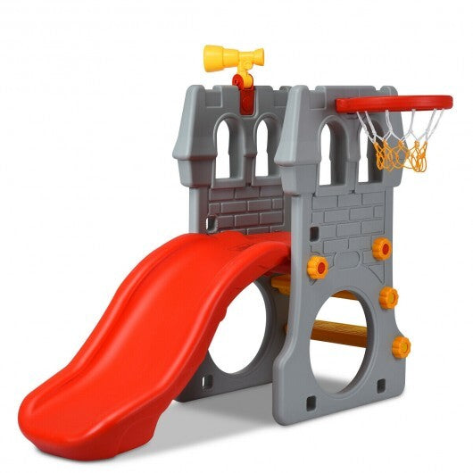 5 in 1 Toddler Climber Slide Playset with Basketball Hoop and Telescope W2B