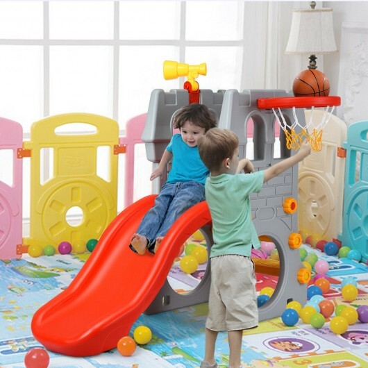 5 in 1 Toddler Climber Slide Playset with Basketball Hoop and Telescope W2B