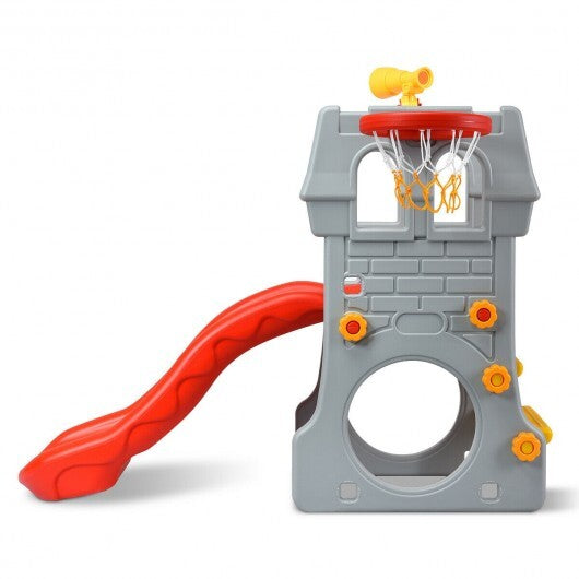 5 in 1 Toddler Climber Slide Playset with Basketball Hoop and Telescope W2B