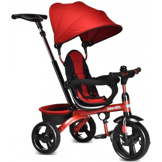 4-in-1 Kids Tricycle with Adjustable Push Handle-Red - Color: Red W2B
