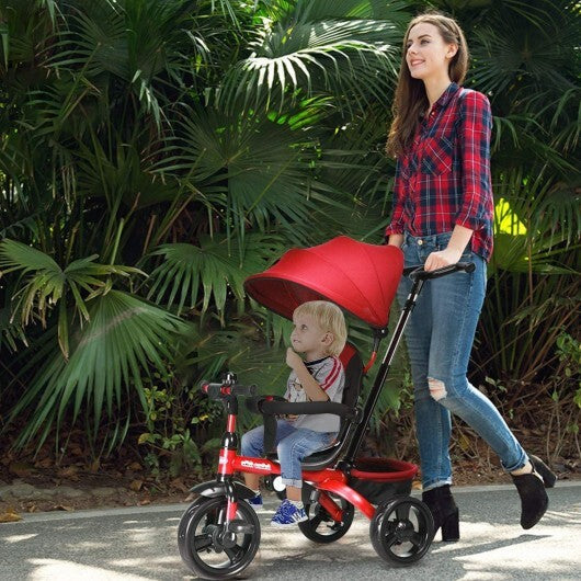 4-in-1 Kids Tricycle with Adjustable Push Handle-Red - Color: Red W2B
