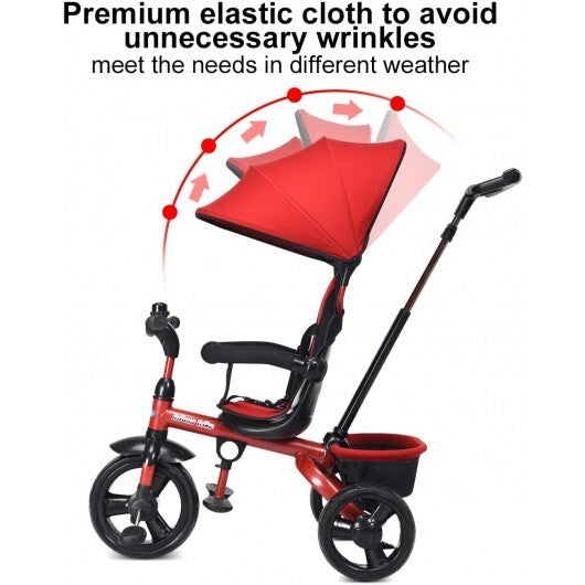 4-in-1 Kids Tricycle with Adjustable Push Handle-Red - Color: Red W2B
