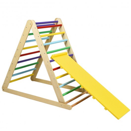 Foldable Wooden Climbing Triangle Indoor Home Climber Ladder - Color: Multicolor W2B