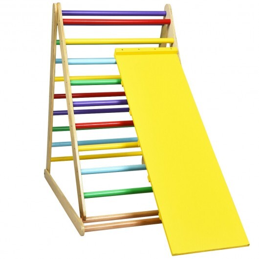 Foldable Wooden Climbing Triangle Indoor Home Climber Ladder - Color: Multicolor W2B