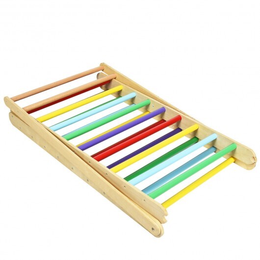 Foldable Wooden Climbing Triangle Indoor Home Climber Ladder - Color: Multicolor W2B