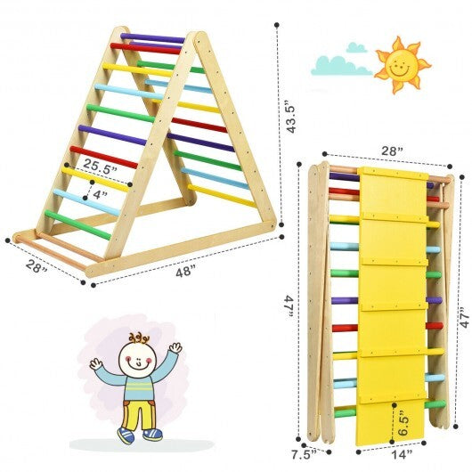 Foldable Wooden Climbing Triangle Indoor Home Climber Ladder - Color: Multicolor W2B