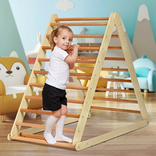 Foldable Wooden Climbing Triangle Indoor with Ladder for Toddler Baby-Natural - Color: Natural W2B