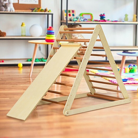Foldable Wooden Climbing Triangle Indoor with Ladder for Toddler Baby-Natural - Color: Natural W2B