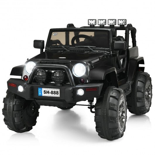 12V Kids Remote Control Riding Truck Car with LED Lights-Black W2B