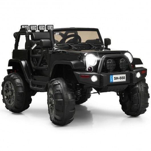 12V Kids Remote Control Riding Truck Car with LED Lights-Black W2B