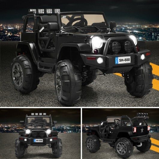 12V Kids Remote Control Riding Truck Car with LED Lights-Black W2B