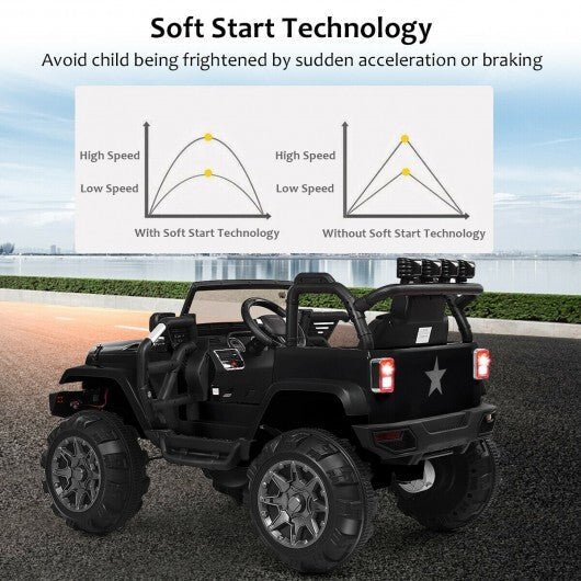 12V Kids Remote Control Riding Truck Car with LED Lights-Black W2B