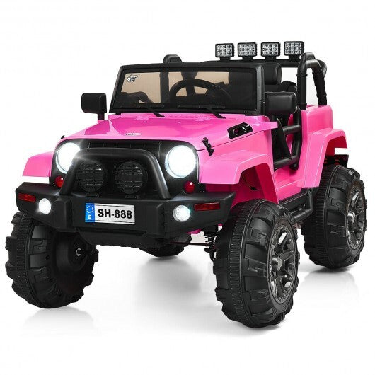 12V Kids Remote Control Riding Truck Car with LED Lights-Black W2B