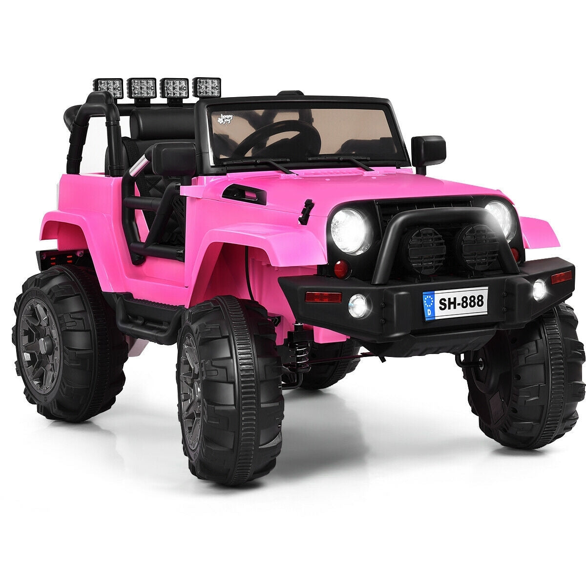 12V Kids Remote Control Riding Truck Car with LED Lights-Pink - Color: Pink W2B