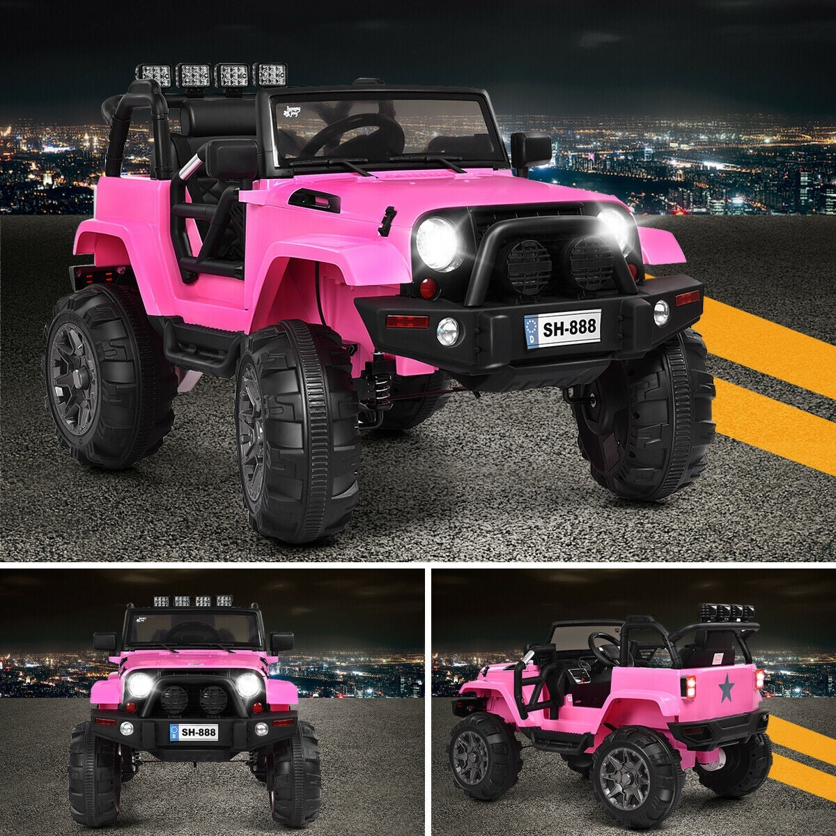 12V Kids Remote Control Riding Truck Car with LED Lights-Pink - Color: Pink W2B