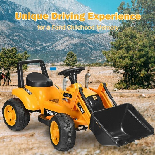Kids Ride On Excavator Digger 6V Battery Powered Tractor-Yellow W2B