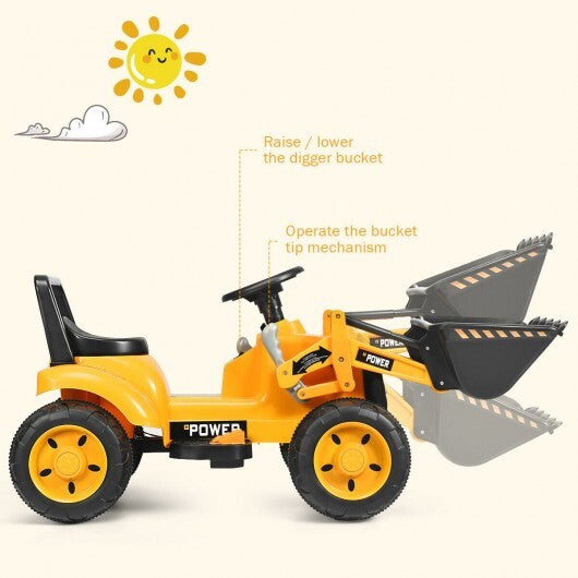 Kids Ride On Excavator Digger 6V Battery Powered Tractor-Yellow W2B