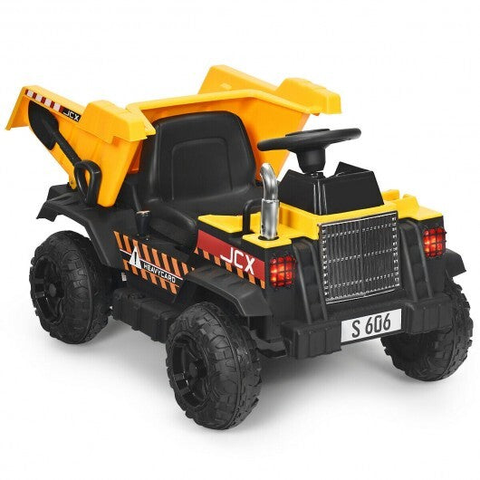 12V Battery Kids Ride On Dump Truck with Electric Bucket and Dump Bed-Yellow W2B
