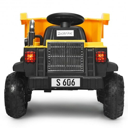 12V Battery Kids Ride On Dump Truck with Electric Bucket and Dump Bed-Yellow W2B