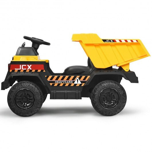 12V Battery Kids Ride On Dump Truck with Electric Bucket and Dump Bed-Yellow W2B