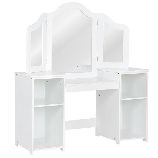 Kids Tri Folding Mirror Makeup Dressing Vanity Table Set-White W2B