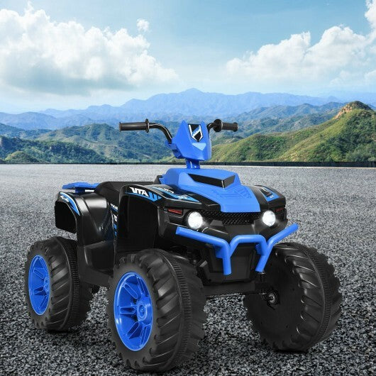 12V Kids Ride on ATV with LED Lights and Treaded Tires and LED lights-Navy - Color: Navy W2B