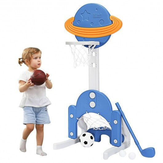 3 in 1 Height Adjustable Kids Basketball Hoop Set with Balls-Blue - Color: Blue W2B