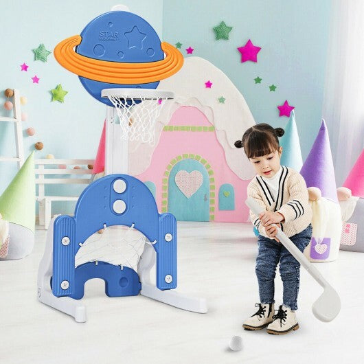 3 in 1 Height Adjustable Kids Basketball Hoop Set with Balls-Blue W2B