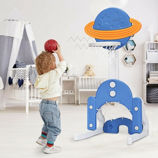 3 in 1 Height Adjustable Kids Basketball Hoop Set with Balls-Blue W2B